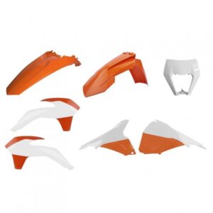 Carenage moto enduro restyling ktm 125, 250, 300 exc, 250, 350, 450, 500 exc-f, 250, 250 xcf-w 2014 à 2016 orange ktm/blanc