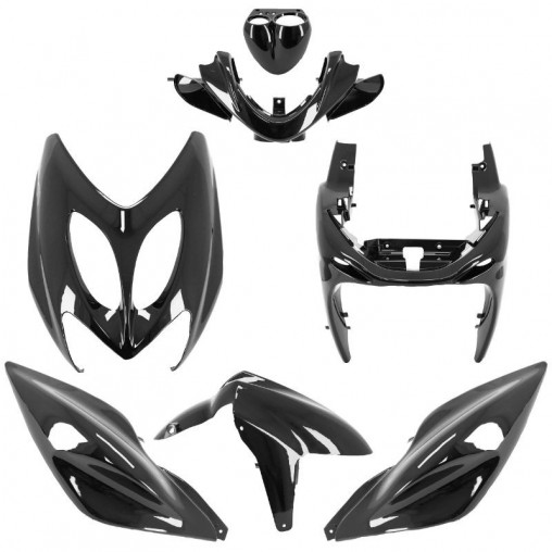 Carrosserie/carénage adapt - Mbk 50 nitro 1997 à 2012 - Yamaha 50 aerox - Noir brillant (kit 7 pieces)