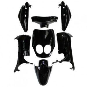 Carrosserie/carénage adapt - Mbk 50 Ovetto 2008 à 2010 / Yamaha 50 Neos - Noir brillant (kit 7 pieces)