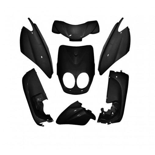 Carrosserie/carénage adapt - Mbk 50 Ovetto 2011 à 2018 / Yamaha 50 Neos - Noir brillant (kit 7 pièces)