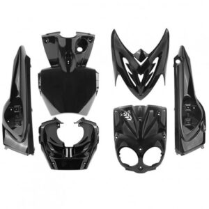 Carrosserie/carénage adapt - Mbk 50 Stunt / Yamaha 50 Slider - Noir brillant (6 pièces)