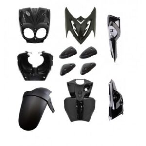Carrosserie/carénage adapt - Mbk 50 Stunt / Yamaha 50 Slider - Noir brillant (avec pads noir) (11 pièces)