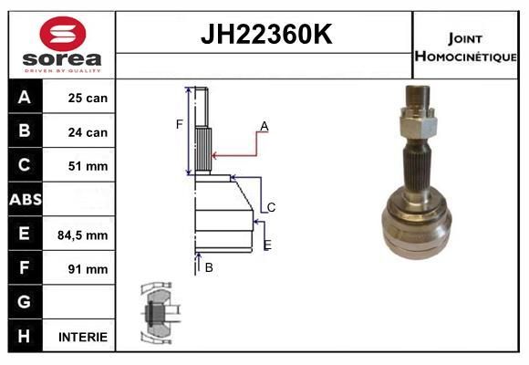Jeu de joints, arbre de transmission, Boite de 1