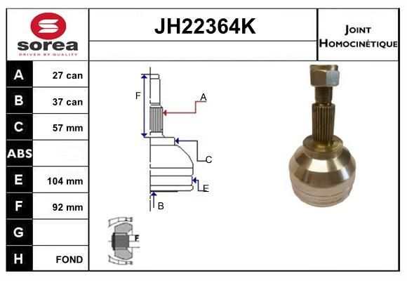 Jeu de joints, arbre de transmission, Boite de 1